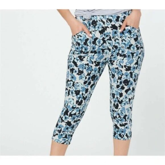 Lori Goldstein French Terry Cropped Printed Joggers - Picture 1 of 12